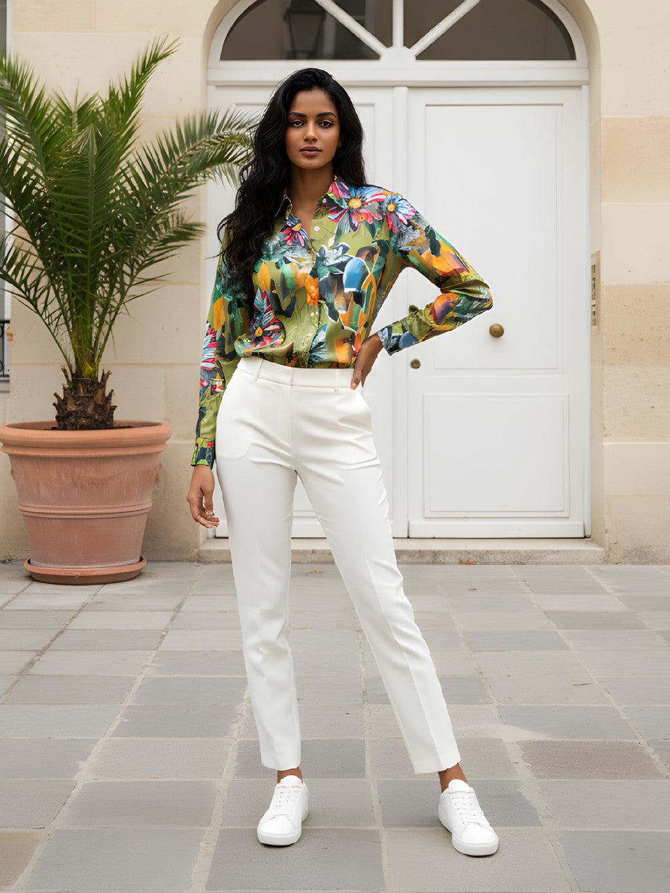 Women's Vibrant Floral Print Fitted Shirt