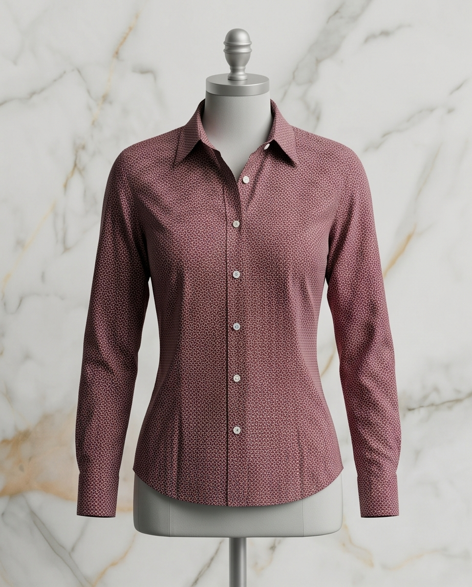 Burgundy Geometric Print Fitted Cotton Shirt