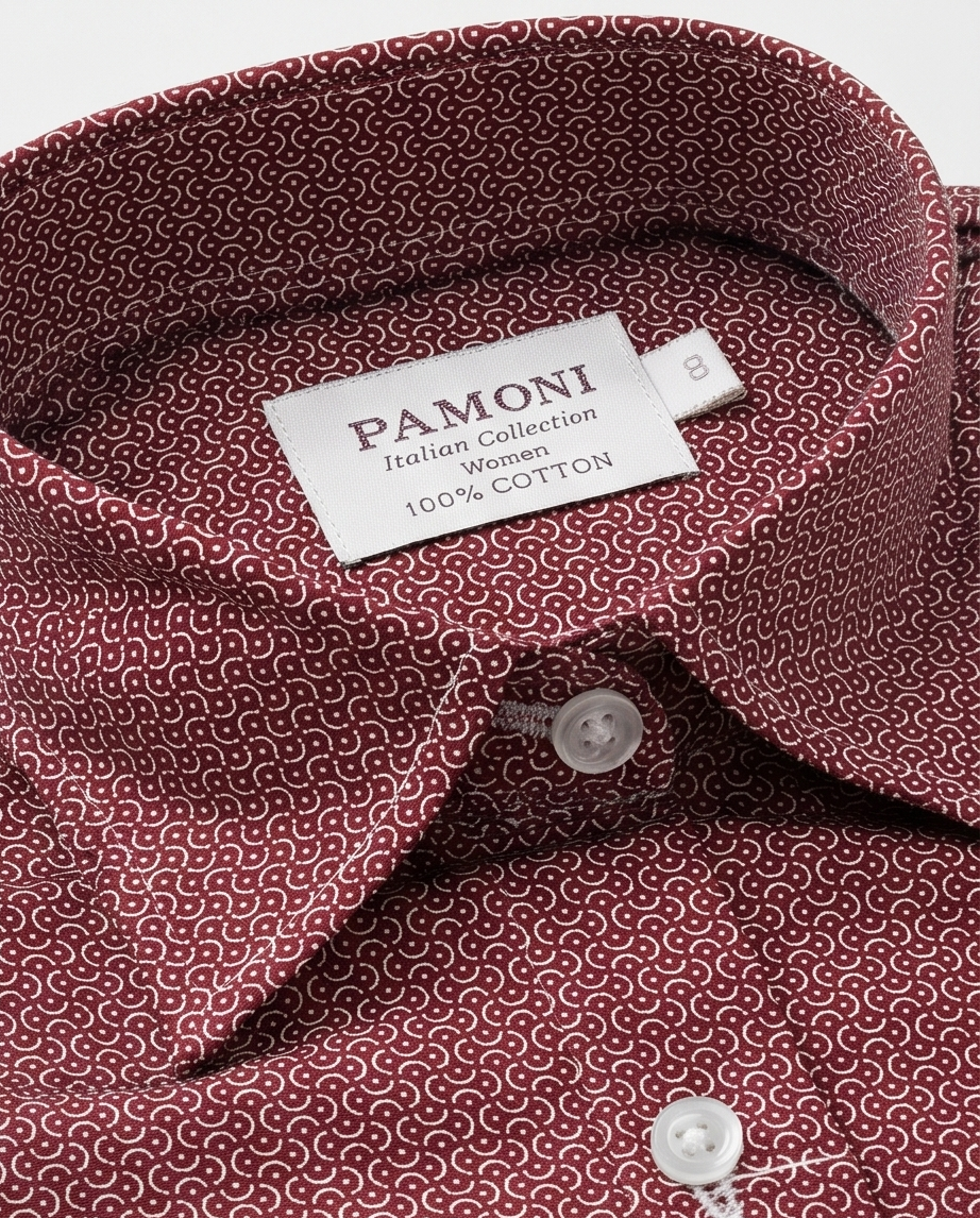 Burgundy Geometric Print Fitted Cotton Shirt