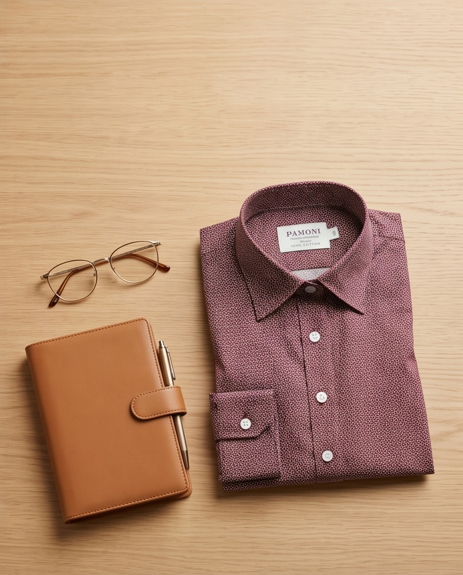 Burgundy Geometric Print Fitted Cotton Shirt