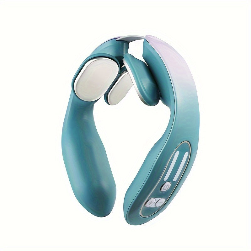 Usb Rechargeable Neck & Head Vibration Device - Luxury 4-Head Heating Vibration Device(Blue)