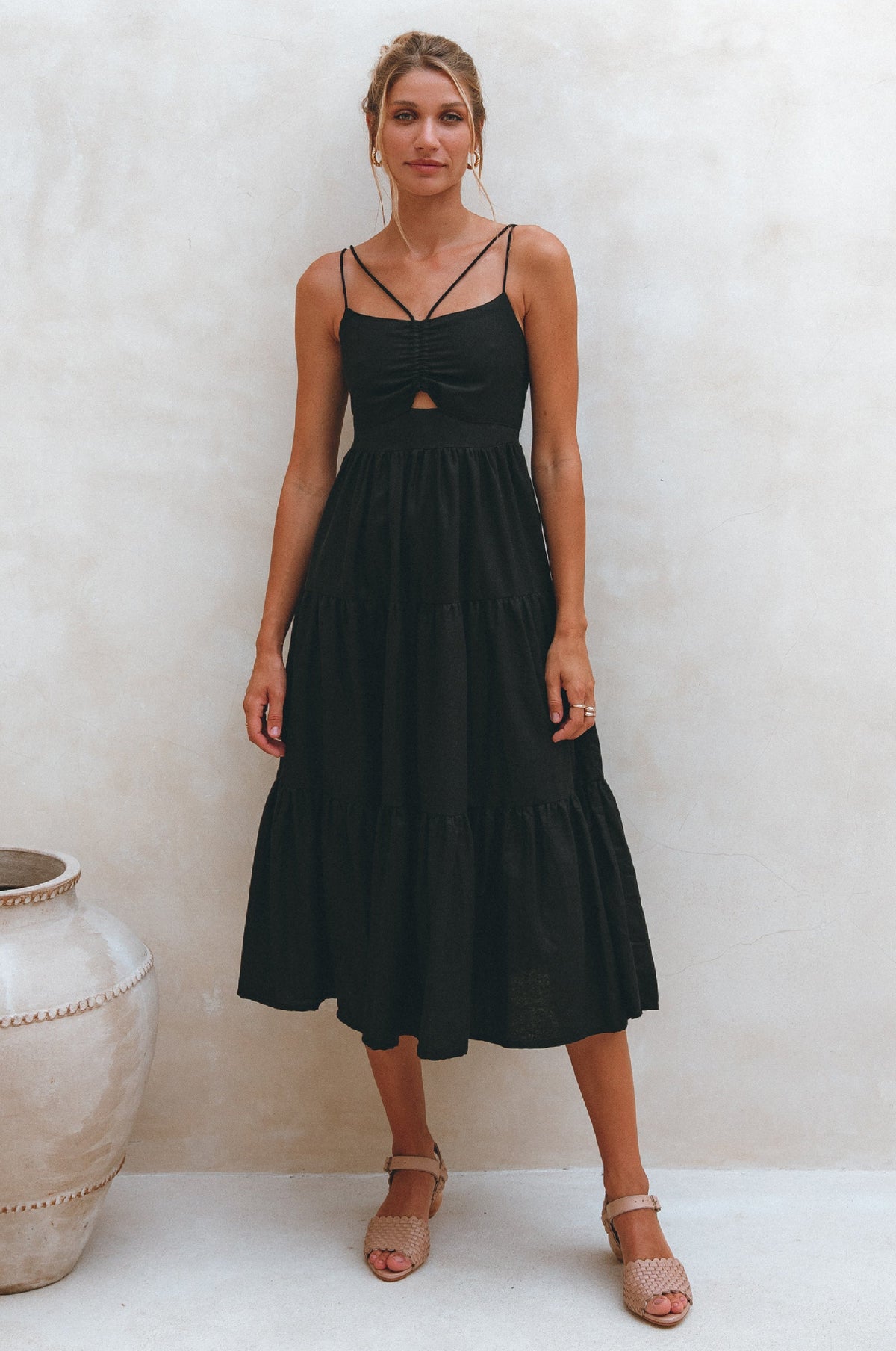 Rafaela Strappy Linen Midi Dress (Sale)