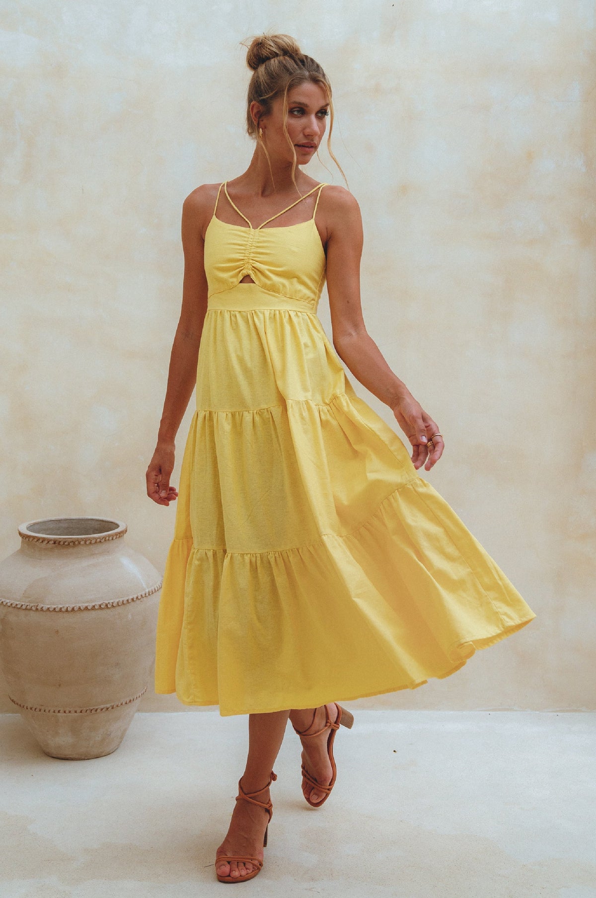 Rafaela Strappy Linen Midi Dress (Sale)