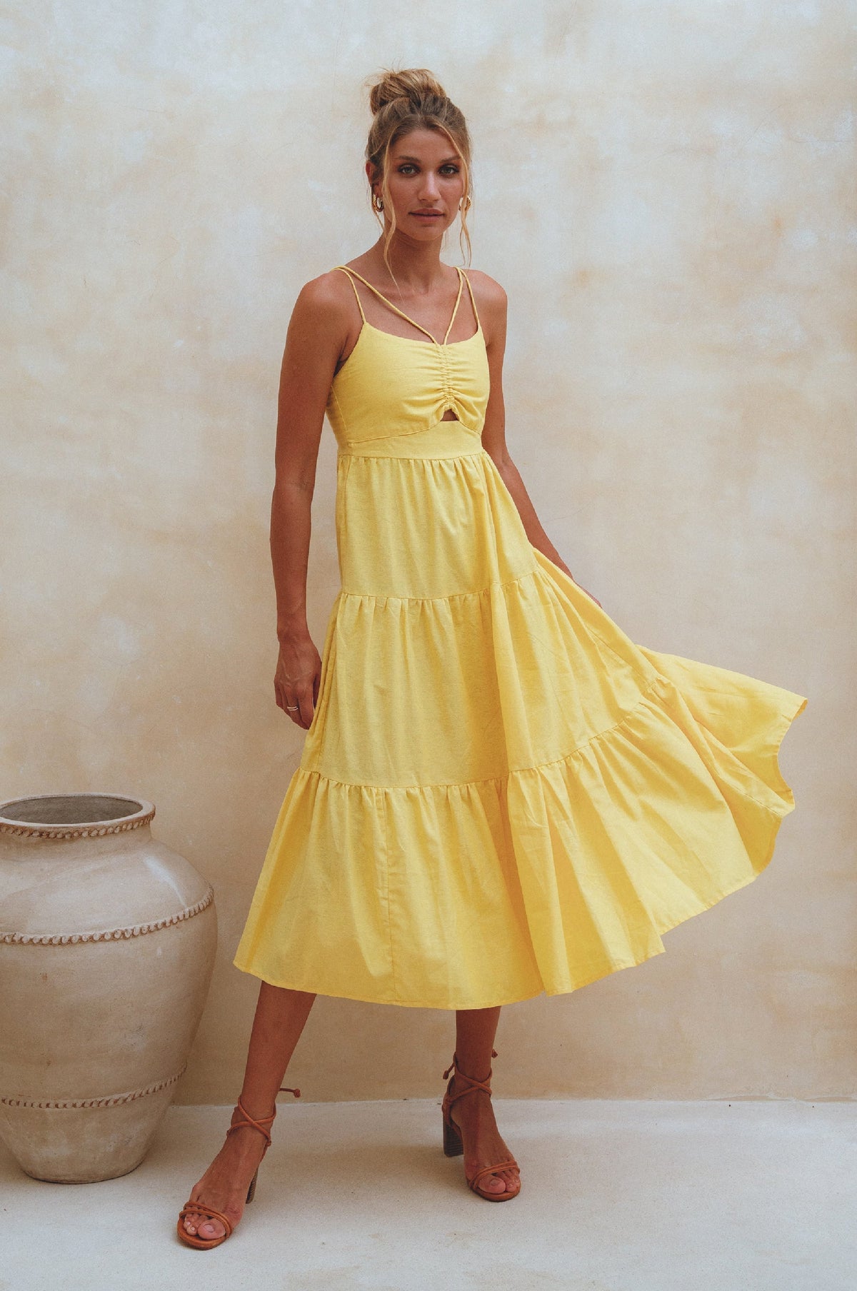 Rafaela Strappy Linen Midi Dress (Sale)