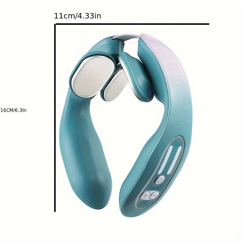 Usb Rechargeable Neck & Head Vibration Device - Luxury 4-Head Heating Vibration Device(Blue)
