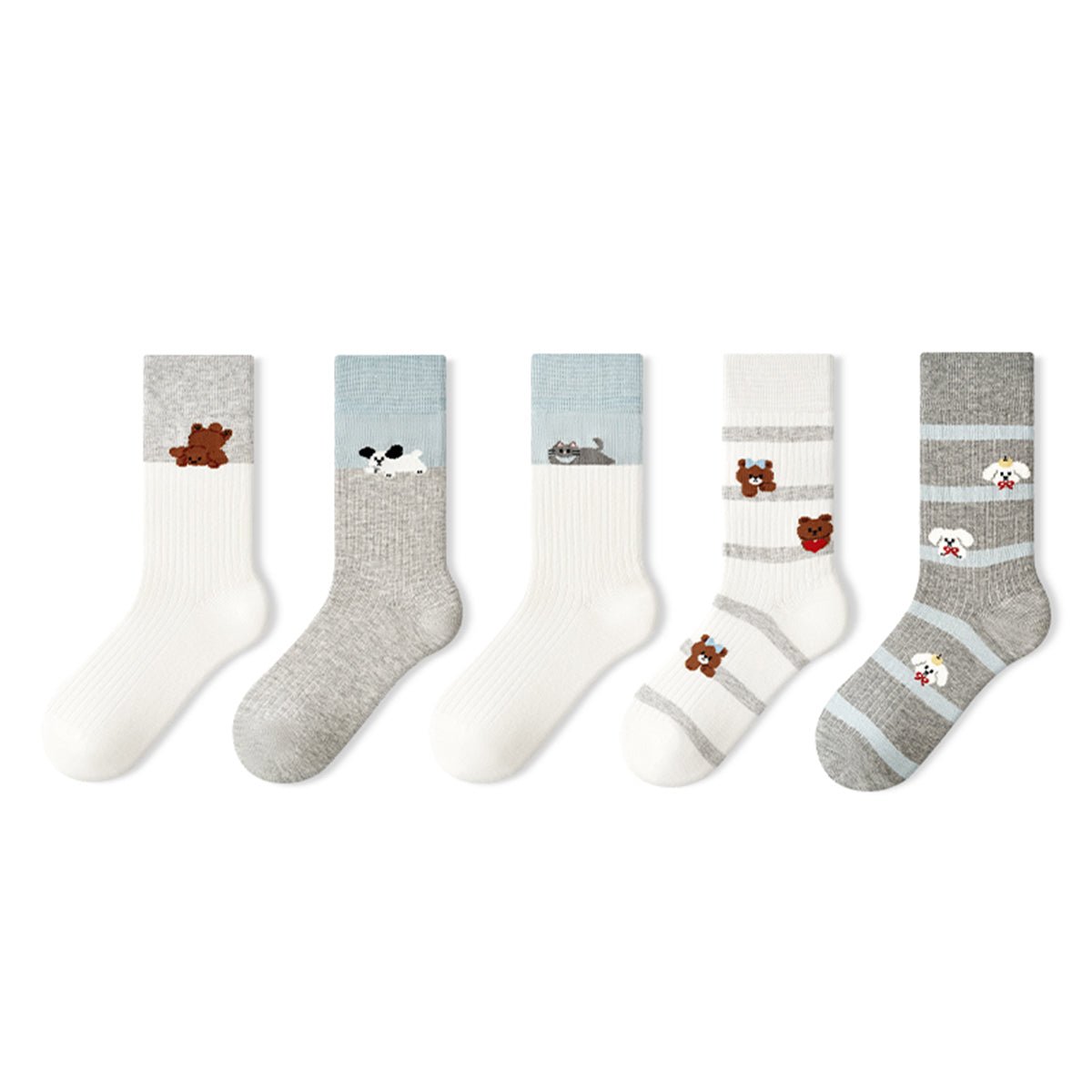 Lazy Dog Kawaii Animal Mid-Calf Socks – Women's 5-Pair All-Season Crew Set